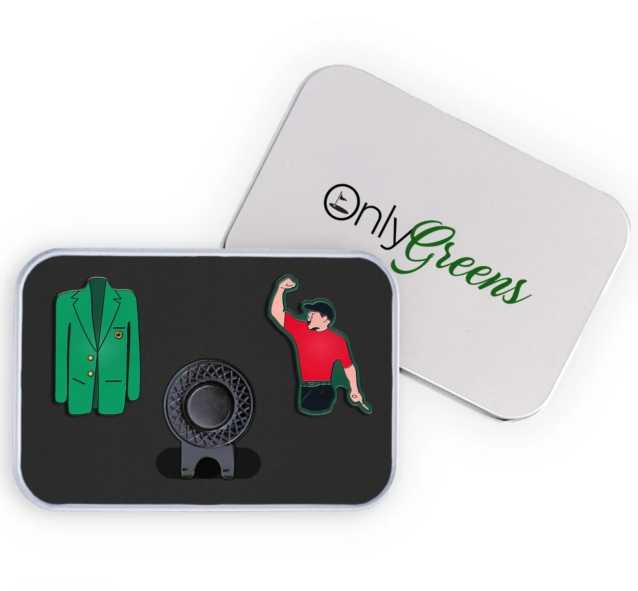 Only Greens Gift tin set - Ball Marker + Hat Clip + Divot Tool
