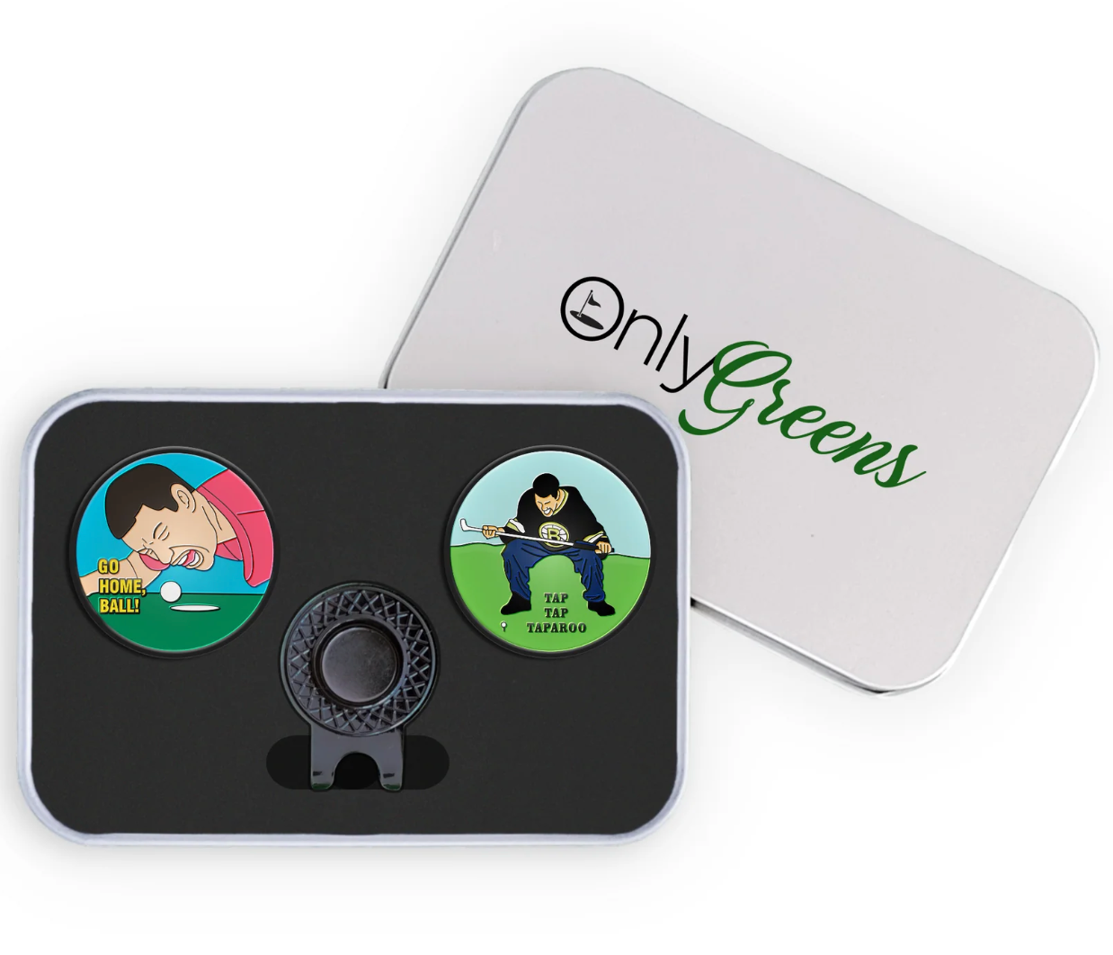 Only Greens Gift tin set - Ball Marker + Hat Clip + Divot Tool